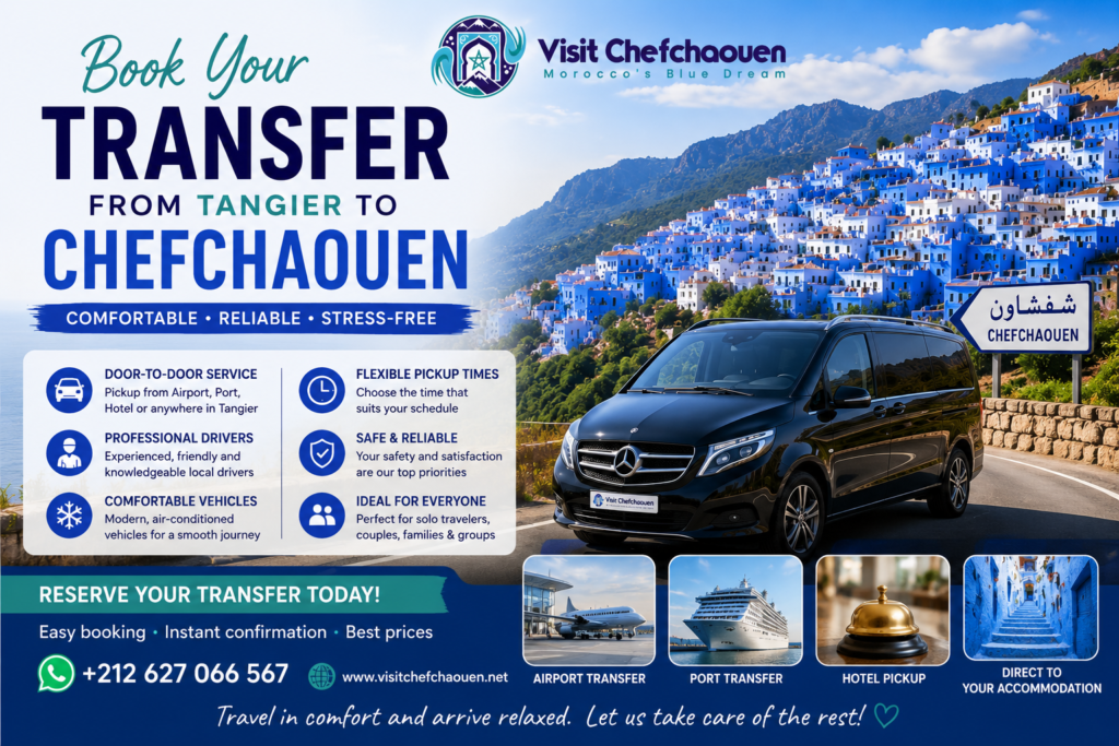 Book Your Transfer from Tangier to Chefchaouen with Visit Chefchaouen private transfer service and professional drivers