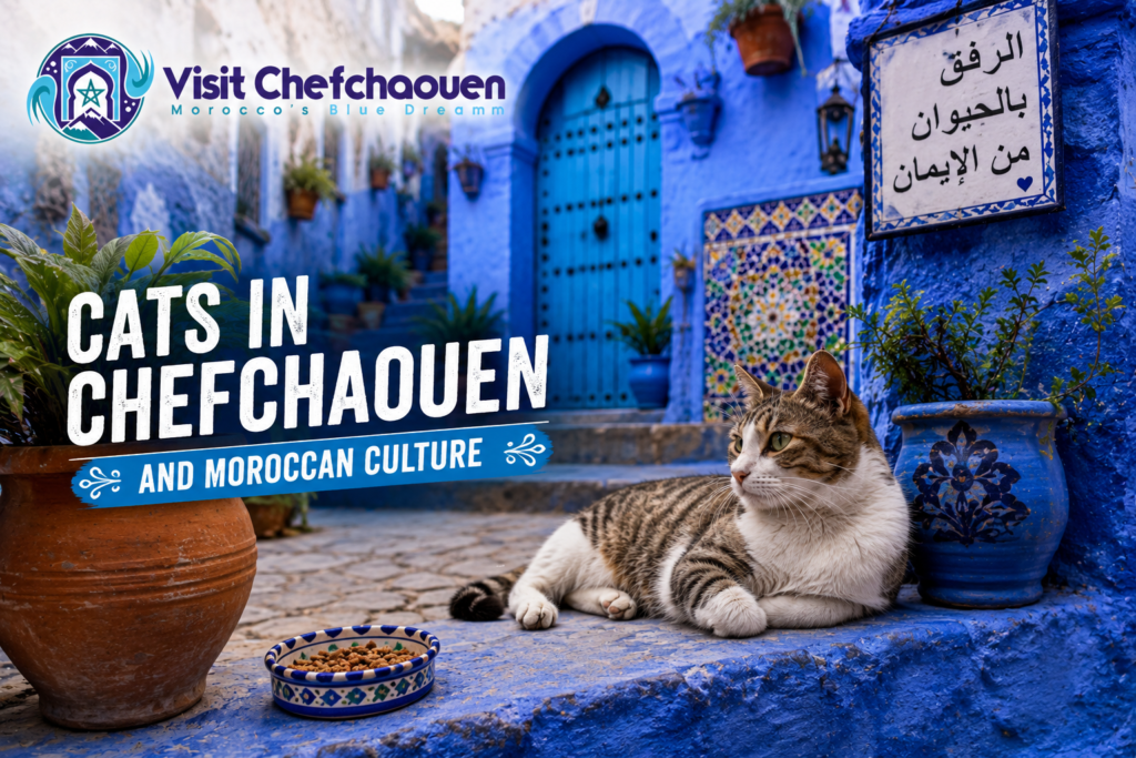 Cats in Chefchaouen and Moroccan Culture | Visit Chefchaouen - Visit Chefchaouen Cats in Chefchaouen and Moroccan culture showing a cat in blue streets of Chefchaouen, Morocco