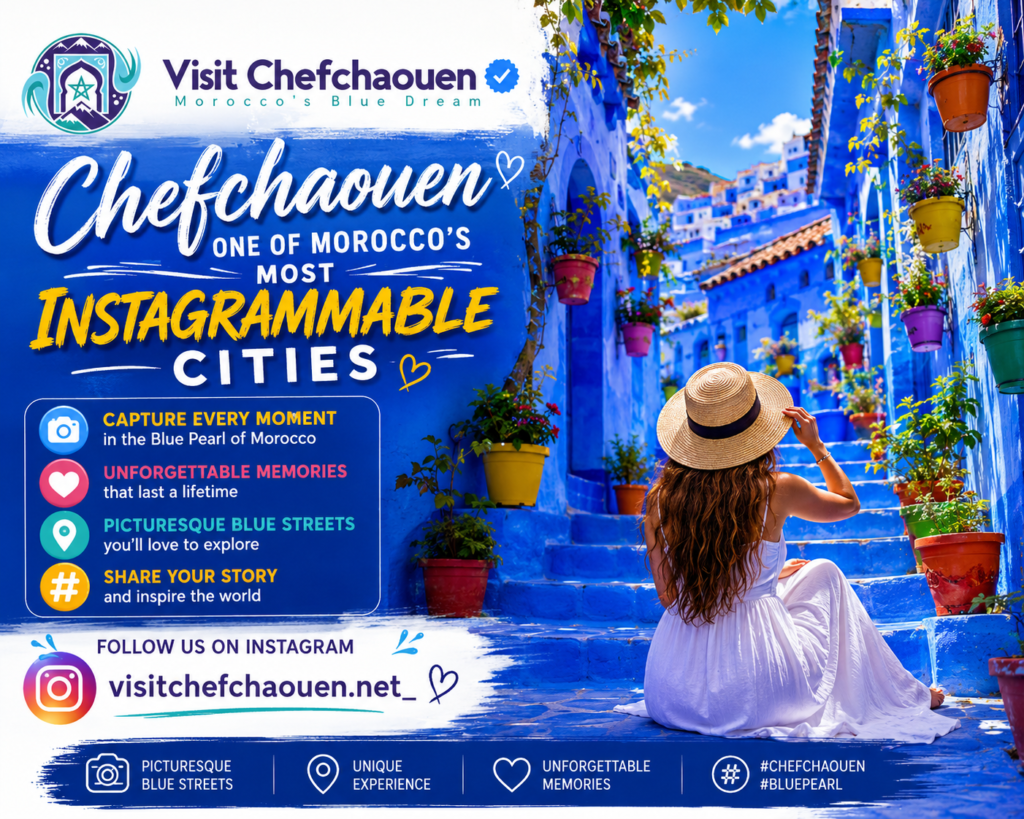 Traveler exploring the blue streets of Chefchaouen Morocco one of the most Instagrammable cities in the country