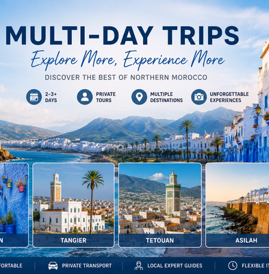 Multi-day trips in Northern Morocco featuring Chefchaouen, Tangier, Tetouan, Asilah, Akchour, and the Rif Mountains