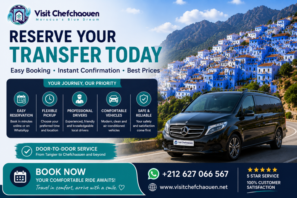 Reserve Your Transfer Today with Visit Chefchaouen private transfer service from Tangier to Chefchaouen