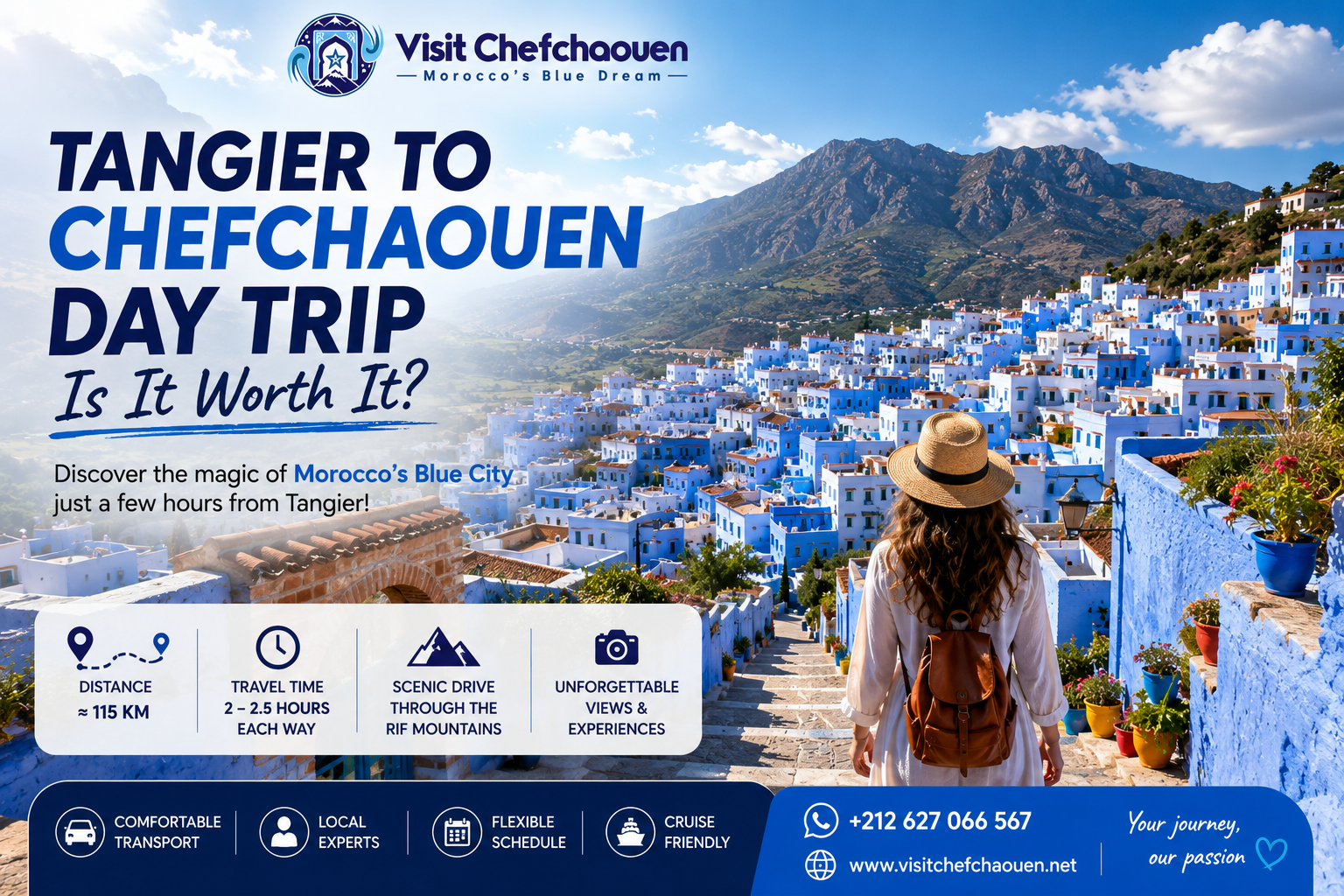 Tangier to Chefchaouen Day Trip featuring panoramic views of Morocco's Blue City and the Rif Mountains