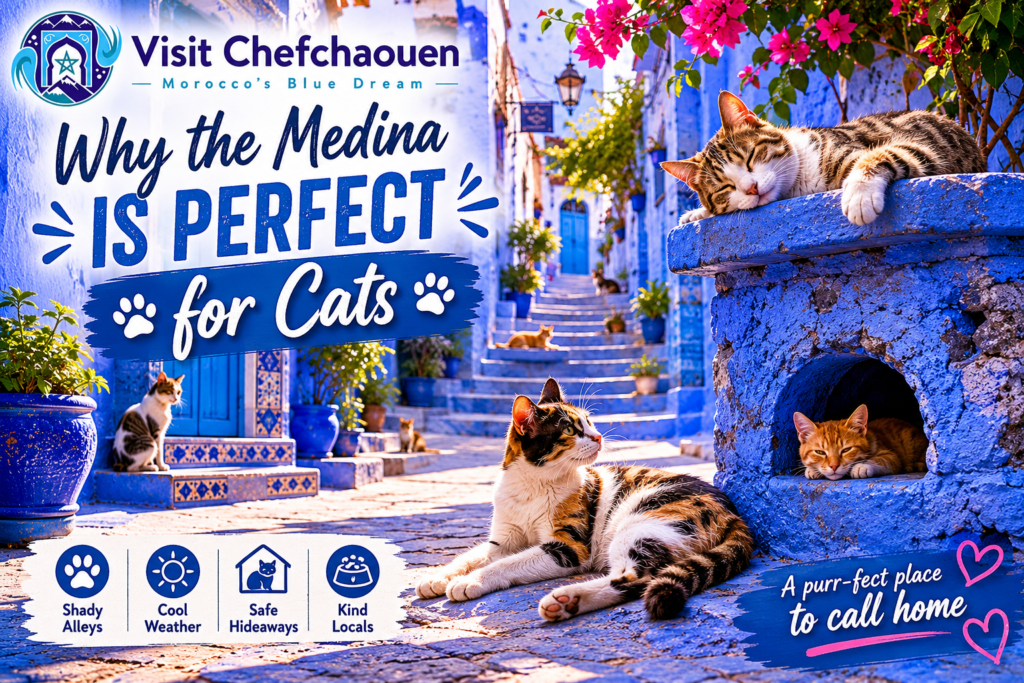 Why the Medina Is Perfect for Cats | Visit Chefchaouen - Visit Chefchaouen Why the Medina is perfect for cats in Chefchaouen showing cats relaxing in blue streets and peaceful alleys